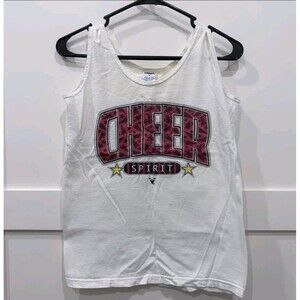 Vintage Y2K Varsity Spirit Cheer Tank Top Small White Pink Graphic Made in USA